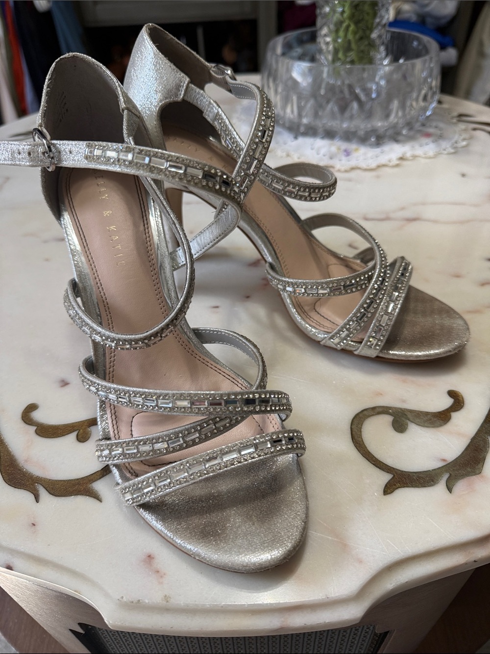 Kelly & Katie Silver Crystal Strappy Heels